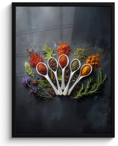 Poster in lijst - Fotolijst 50x70 cm - Posters - Lepels - Wit - Poeder - Kruiden - Posterlijst zwart - Decoratie - Wanddecoratie woonkamer - Muurdecoratie slaapkamer