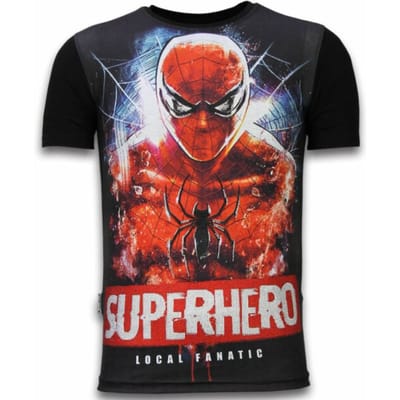 T shirt Heren - T shirt Heren met Print - T shirt Heren Grappig - Heren Tshirt met Opdruk Superhero - Zwart