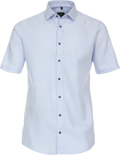 VENTI modern fit overhemd - korte mouw - dobby - blauw - Strijkvrij - Boordmaat: 37