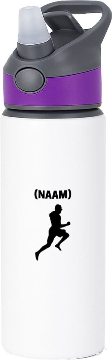 Hacebo® - Hardloop met eigen naam waterfles met rietje paars - Hardlopen - Hardloper - Sport - water fles - 650ML