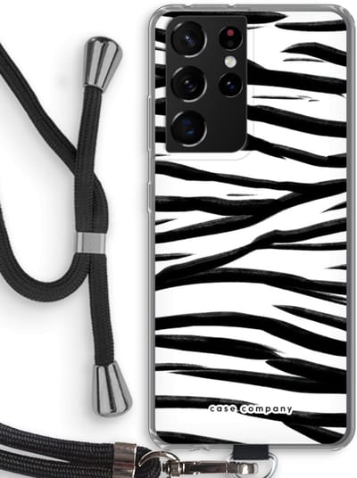Case Company® - Hoesje met koord geschikt voor Samsung Galaxy S21 Ultra hoesje met Koord - Zebra pattern - Telefoonhoesje met Zwart Koord - Bescherming aan alle Kanten en Over de Schermrand