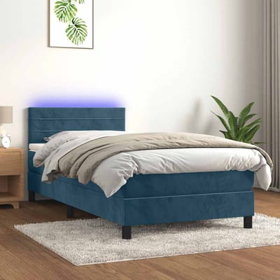 vidaXL - Boxspring - met - matras - en - LED - fluweel - donkerblauw - 90x200 - cm