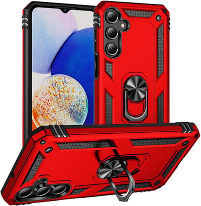 Casemania Hoesje Geschikt voor Samsung Galaxy A26 - Rood - Anti-Shock Hybrid Armor Back Cover - Hoes met Kickstand Ring