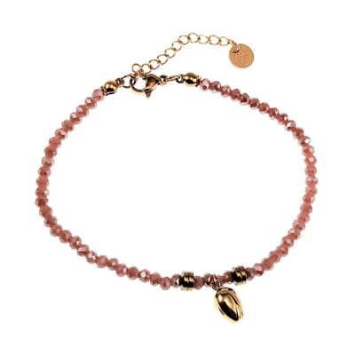 Armband Dames - Mauve Roze Gefacetteerde Kristalkralen - RVS 14K Geel Goud Plated - Verstelbaar
