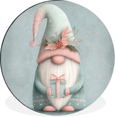 WallCircle - Wandcirkel - Muurcirkel - Kerstgnome - Cadeau - Groen - Aluminium - Dibond - 30x30 cm - Binnen en Buiten