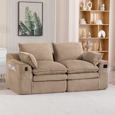 Wishdor - 2-Zits Bank - Zijvakken En Kussens - Voor Woonkamer Of Kantoor - Corduroy - Khaki - 191 X 94 X 85 Cm