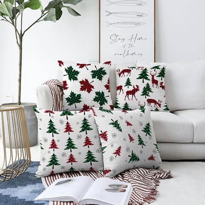 Zethome - Kussenhoes - Kerstmis -  4 Stuk - Vierkantjes - Bedrukt – Soft Touch – 43 x 43 cm - Kerst Patroon