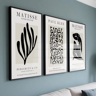 Set van 3 Wanddecoratie Posters Matisse Stijl - Beige, Neutrale Vintage Canvas Kunst (A4)