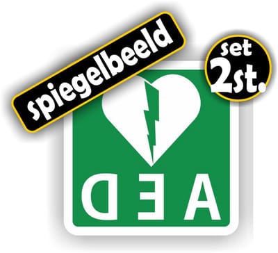 Jerma - AED Raamstickers - Set 2 st - 10x10 cm - Spiegelbeeld - Binnen Plakken Buiten Lezen - Vinyl