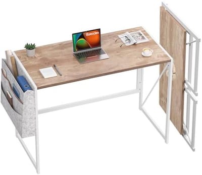 Opvouwbaar Bureau voor Kleine Ruimtes - 90 cm Schrijftafel met Opbergvak en Hoofdtelefoonhaak - Vintage Eiken
