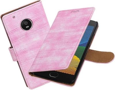 BestCases.nl Motorola Moto G5 Plus Mini Slang Effen booktype hoesje Roze