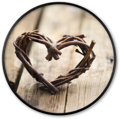 Poster in lijst Rond - Fotolijst 60x60 cm - Posters - Hart - Hout - Natuur - Takken - Bruin - Ronde posterlijst zwart - Decoratie - Wanddecoratie woonkamer - Muurdecoratie slaapkamer