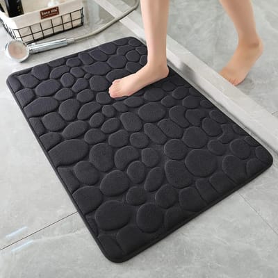 Tapijt - Badmat - Traagschuim Badmat - Antislip Badmatten - Badmatten van Keien Absorberende Badmatten Wasbaar Snel Droog - 40x60cm - Zwart