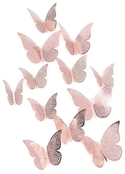 12x Vlinders 3D - Muurvlinders - Vlinder decoratie voor aan muur - Vlinderstickers - Muurstickers - Butterfly wall sticker - Vlinders in kamer - 3D stickers - Rosé goud - Jonyx