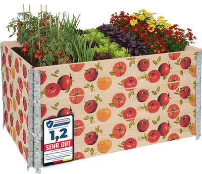 Garronda Kweekbak Palletrand Met Print 3-Pack – Natuurlijk - Bloemen - Kruiden - Palletframe - Natuurlijke Verhoogde Bloembedden – 120x80 cm – Tomaat - GD-BUD-PAL-SET