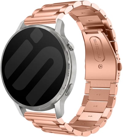 Strap-it 22mm Stalen band - Universeel 22mm geschikt voor Garmin Vivoactive 4 / Garmin Venu 4 - 45mm / Garmin Venu 3 / Garmin Venu 2 / Garmin Forerunner 570 - 47mm / Garmin Forerunner 265 / Garmin Forerunner 255 - Roségoud