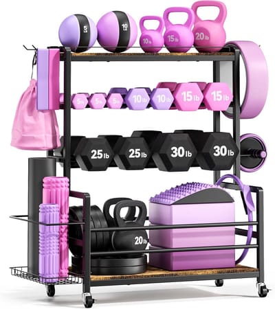 Opbergrek voor dumbbells, kettlebells en medicijnballen - Stalen organizer met 272 kg draagvermogen en ruimtebesparend ontwerp