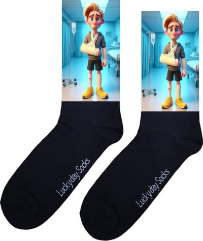 Opkikkertje - bedankje - man blond - gebroken arm - ziekenhuis sokken - Verpleging Sokken - Vrolijke sokken - Leuke Sokken - opkikker - beterschap - sokken waar van wordt - LuckyDay Socks - maat 37-44
