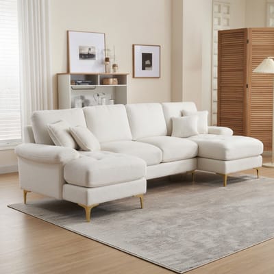 Luxury U-vorm Hoekbank met Dubbele - Dubbele Verstelbare Zetel 4-Zits Chenille - Medahomestore
