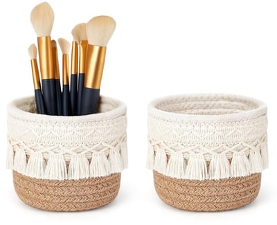 Dailygoody - Makeup Brush Organiser - Mini Make-up Opberger - Decoratief - Geel en Wit - Potje voor Penselen - Ruimtebesparend - Ideaal voor Thuis