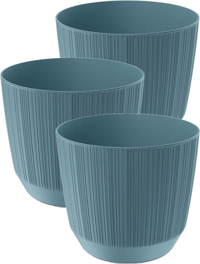 Prosperplast Plantenpot - 3x stuks - stripe - ijsblauw - kunststof - D13xH11 cm - voor binnen/buiten