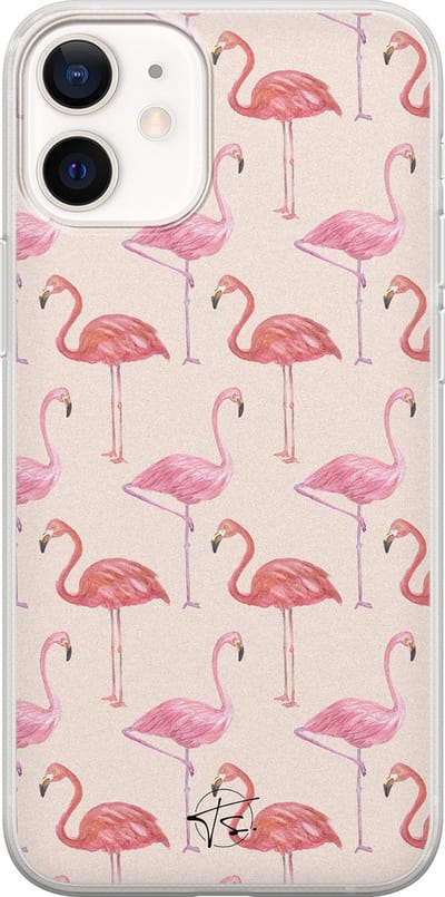 Hoesje geschikt voor iPhone 12 Mini - Flamingo - Soft Case - TPU - Print - Roze - Mooie Telefoonhoesjes