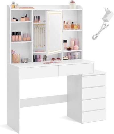 MAZAZU - Kaptafel - LED Light - Spiegel - Wit - 40x97.5x145
