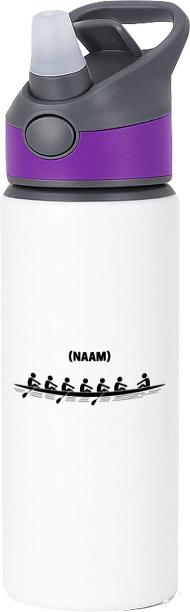 Hacebo® - Roeien met eigen naam waterfles met rietje paars - Sport - Roeiers - Sport - water fles - 650ML