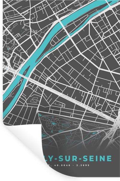 Muurstickers - Sticker Folie - Neuilly-sur-Seine - Frankrijk - Plattegrond - Kaart - Stadskaart - 20x30 cm - Plakfolie - Muurstickers Kinderkamer - Zelfklevend Behang - Zelfklevend behangpapier - Stickerfolie