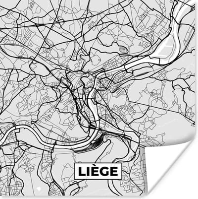 Poster Stadskaart – Plattegrond – België – Zwart Wit – Liège – Kaart - 100x100 cm XXL
