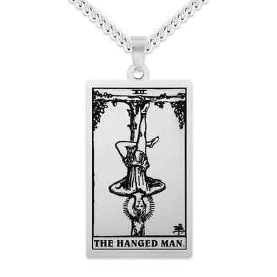 Tarot Ketting XII: De Gehangene / The Hanged Man - Zilverkleurig Stainless Steel - Grote Arcana uit Rider-Waite Geïnspireerd - 60cm - Pax Amare