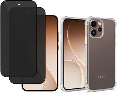 TechNow Hoesje + 2x Privé Screenprotector geschikt voor OPPO Reno 15 Hoesje Screenprotector - Privacy Tempered Glass - Case Transparant