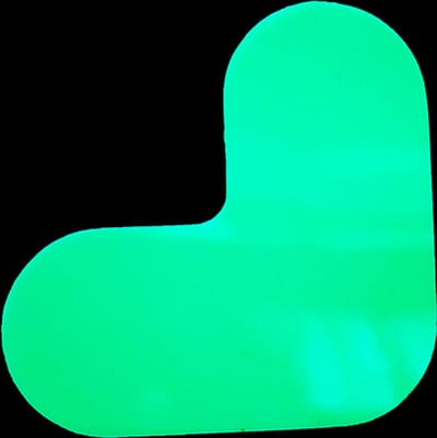 Hoekstuk - Glow in the dark Glow-in-the-dark (fotoluminescent) 190 x 190 mm - vloersticker met vlakke toplaag