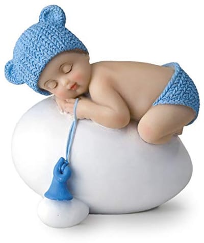 Beeldje Baby Blauw Slapend op Ei - 7,5 x 8 cm