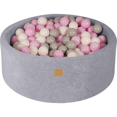 Ronde ballenbak VELVET 90x30 - Licht Grijs incl 200 ballen - Pastel Roze, Grijs, Wit | Ballenbakje.nl