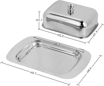 RVS Botervloot met Deksel - Dessertkom en Kaas- en Brooddoos voor 250g Boter - Ideaal voor Thuis en Restaurants, 18.8 x 12.7 x 6.5cm