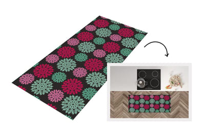 Keukenloper - Loper keuken - Bloemen - Vintage - Roze - Turquoise - Patronen - 120x50 cm - Keukenloper vinyl