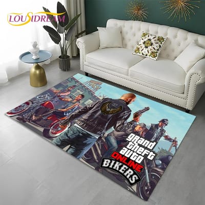 Grand Theft Auto Games 3D GTA Gamer Tapijt Vloerkleed voor Thuis Woonkamer Slaapkamer Bank Deurmat Decor, Kindergebied Vloerkleed Antislip Vloermat 60*90cm