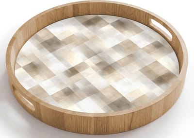 Dienblad rond 40x40 cm - Schootdienblad hout - Textuur - Linnen - Beige - Borrelplank rechthoek - Plateau houten dienbladen