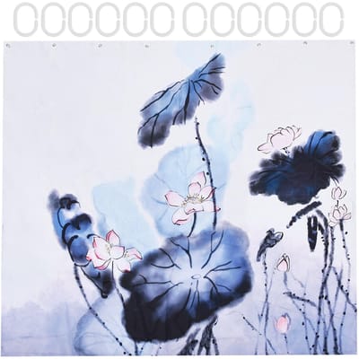 Verduisterend Gordijn Waterdicht Bloemenprint Douchegordijn met Haken voor Badkamer Slaapkamer Woonkamer 180x200cm white