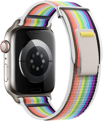 Nylon bandje - geschikt voor Apple Watch 1/2/3/4/5/6/7/8/9/10/11/ SE (1,2,3) met maat 38 mm / 40 mm / 41 mm en 42 mm (Watch 10/11) - klittenband - regenboog