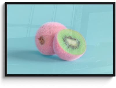 Poster in lijst - Fotolijst 120x80 cm - Posters - Kiwi - Blauw - Surrealistisch - Posterlijst zwart - Decoratie - Wanddecoratie woonkamer - Muurdecoratie slaapkamer
