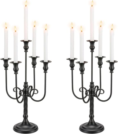 Kandelaar Kaarsenhouder - Kaarsenstandaard Tafeldecoratie - Sfeerverhogend Dineren - Matzwarte Afwerking - 5-armig 52 cm - Zwart