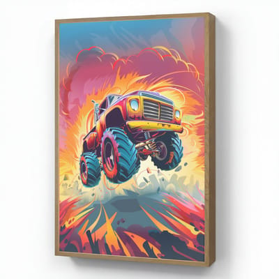 Wandlamp 60x90 cm - Oplaadbaar - Monstertruck - Auto - Jongens - Kleurrijk - Wandlampen binnen woonkamer - Slaapkamer lamp - Decoratieve nachtlamp - Vloerlamp draadloos
