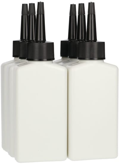 6 x Plastic Flessen 100 ml - Brievenbus Fles met Tuitdop Zwart - 100% Gereycled HDPE Kunststof- Gerecycled HDPE Kunststof - Onbreekbaar - ca. 70% minder Co2 uitstoot door gerecycled materiaal - 6 stuks