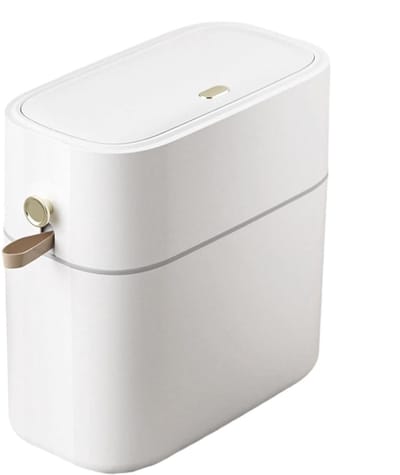 Afvalemmer met deksel - Prullenbak toilet - Ruimtebesparend opbergen - Geurwerend dekselsysteem - 8 liter capaciteit - Wit