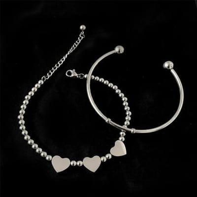 Armband Voor Vrouwen Metalen Textuur Liefde Twee Delige Armband Hip Hop Mode Perzik Hart Armband Creatieve Armband antiek zilver kleur