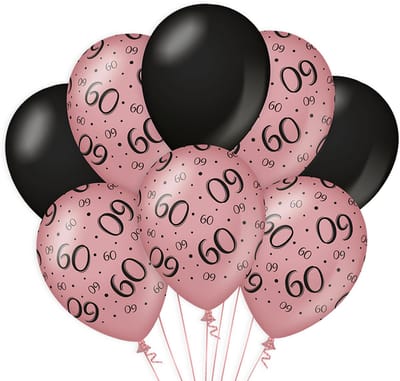 BTH - Latex Ballonnen - 60 Jaar - Rose-Zwart - Ballonnen - Verjaardag - 60 Jaar Verjaardag - Versiering - Decoratie - 8x