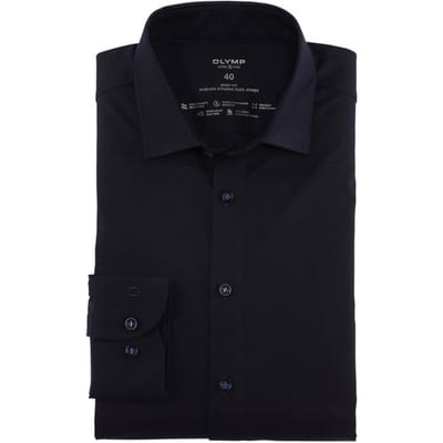 OLYMP Level 5 24/Seven body fit overhemd - marine blauw tricot - Strijkvriendelijk - Boordmaat: 37