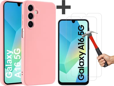 Hoesje geschikt voor Samsung Galaxy A16 (5G/4G) hoesje zacht siliconen met 2 Stuks gehard glas Screenprotectors- Arara backcover - Roze